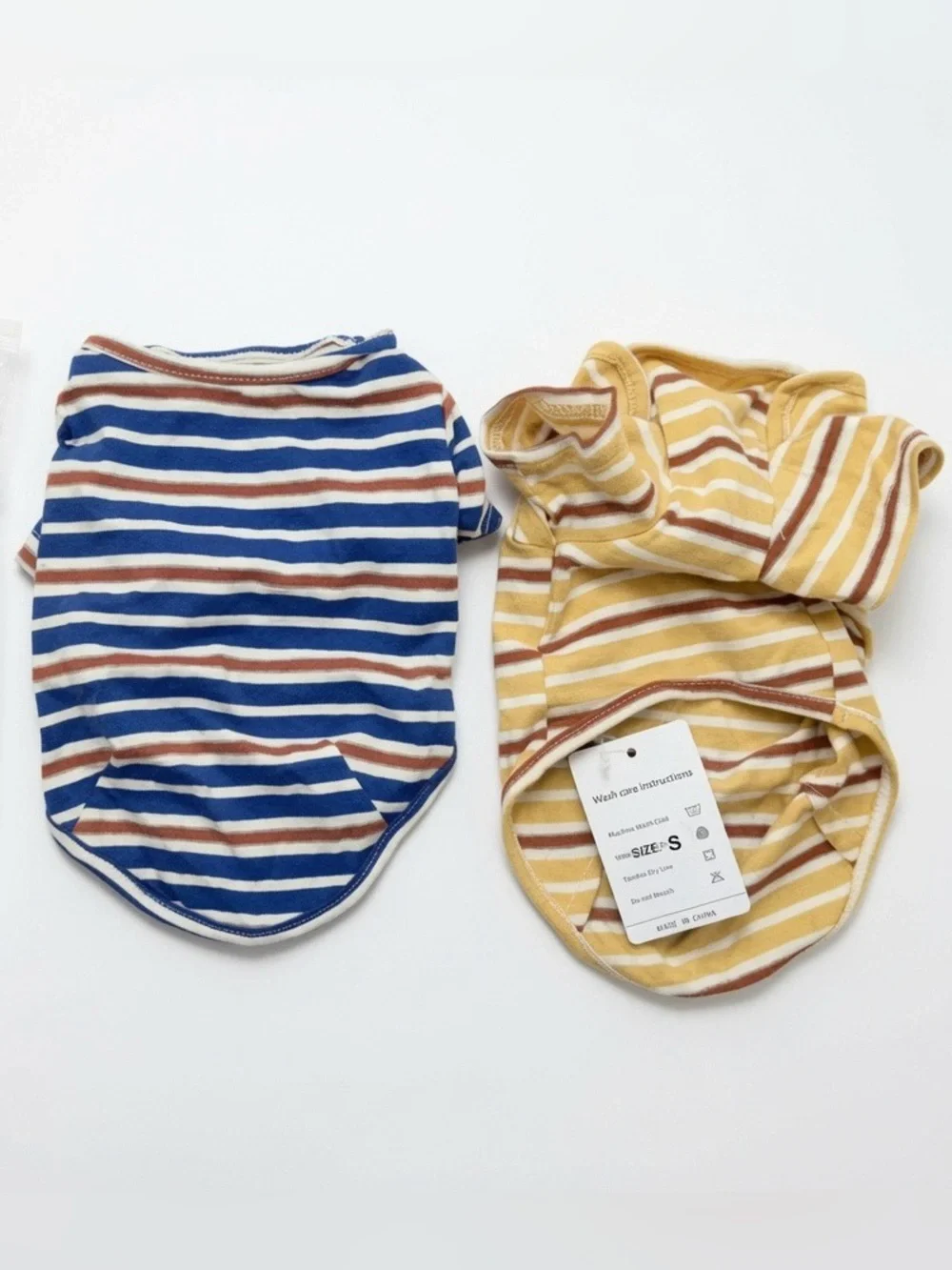 Knuffelen Dog Shirts Size S Lot of 2 Striped Blue & Yellow Pet T-Shirts